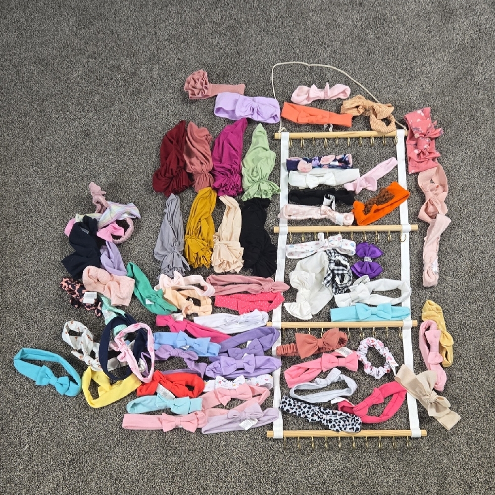 8 Turbans 59 Assorted Headbands 40 Hook Headband Holder
